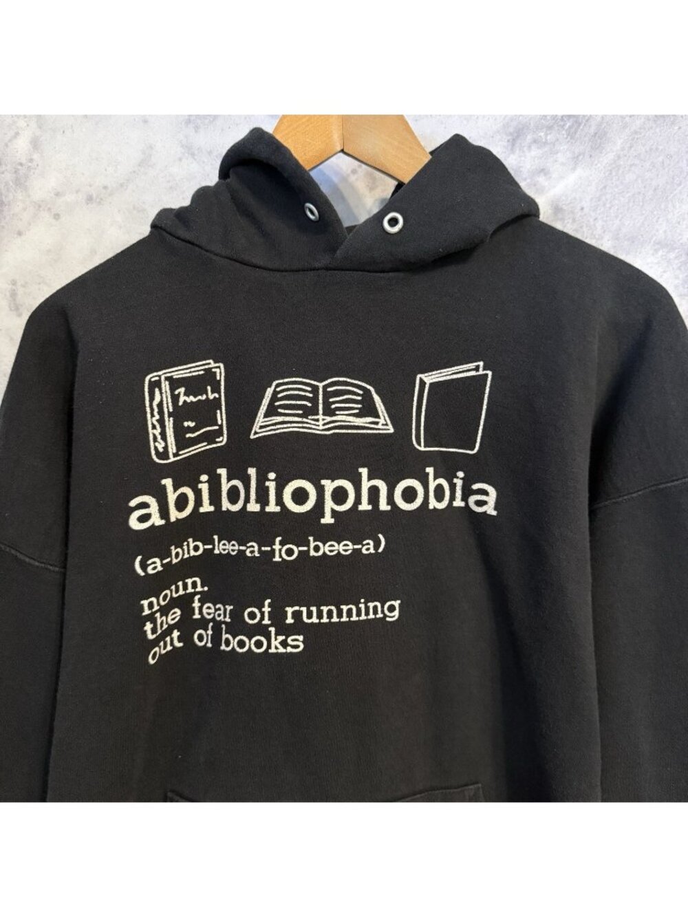 Vintage Abibliophobia Hoodie Sweatshirt Adult Xl Reader Books